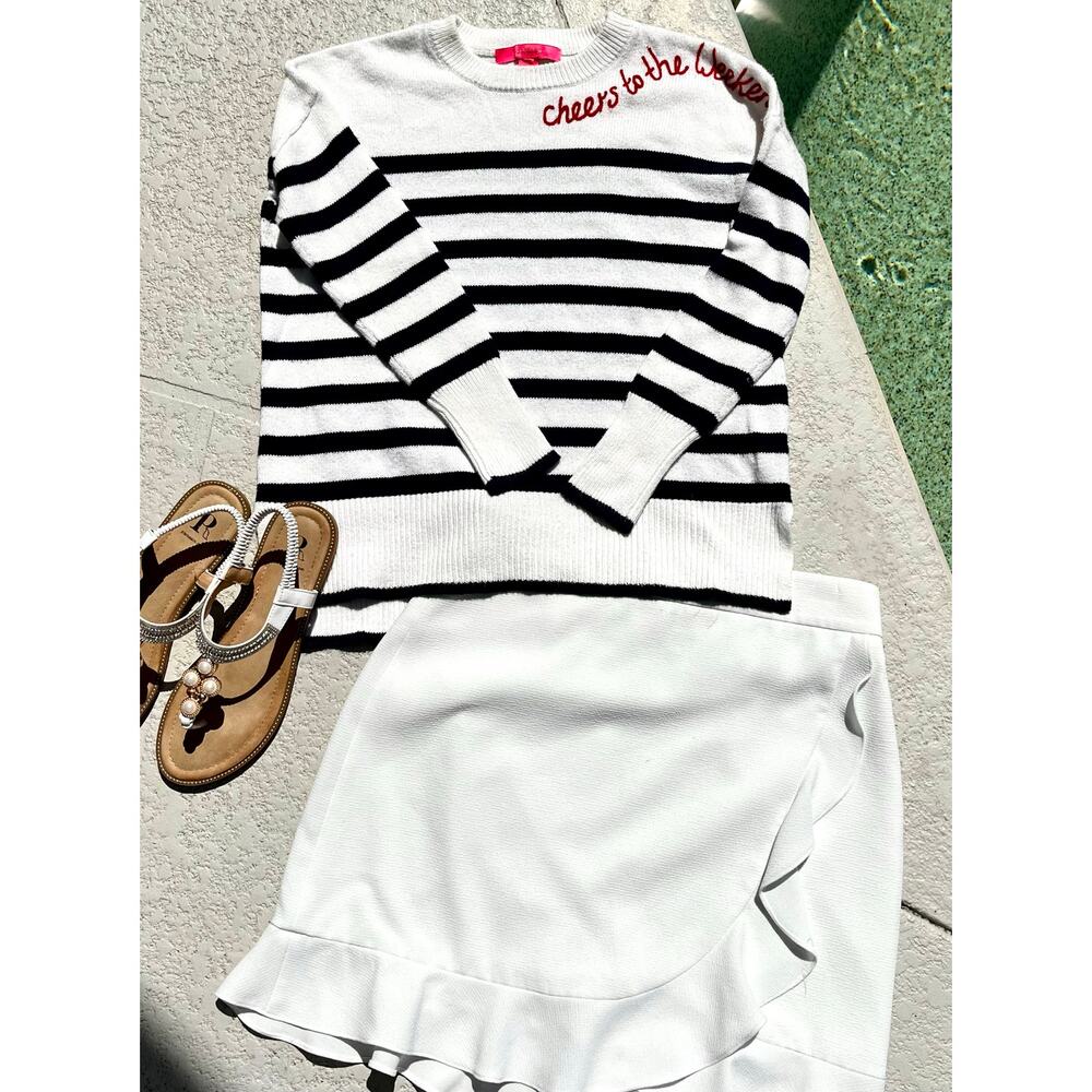 Lilly Pulitzer “Cheers to the Weekend” Navy Stripe Sweater Nautical Sz M - Picture 2 of 6